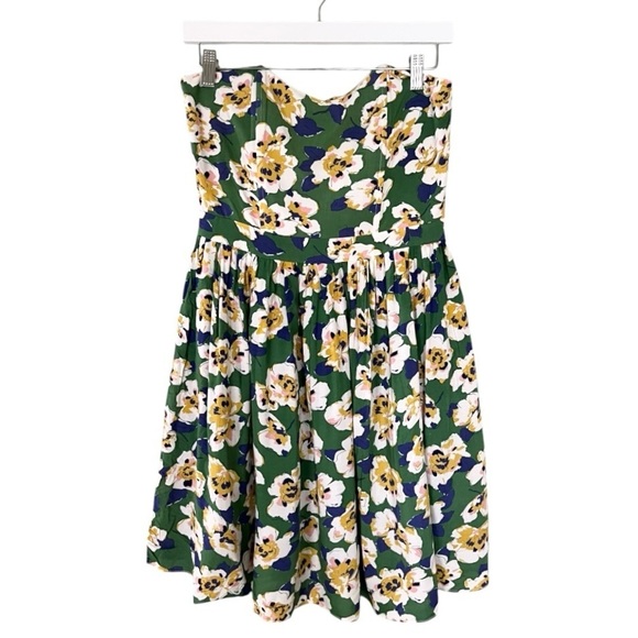 NWT Pim‎ + Larkin Women’s Strapless Floral Mini Dress Green Yellow Size Small - Picture 2 of 11
